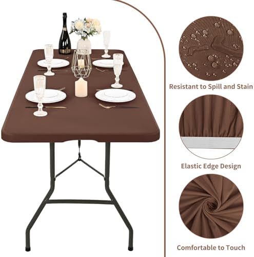 6 Pack Stretch Table Top Cap Cover, Coffee, 30" x 96" - Image 3