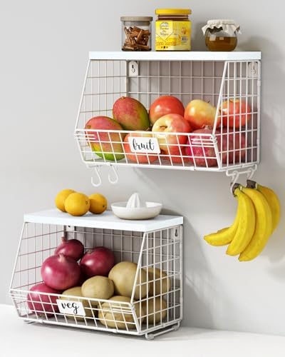 Goozii Wall Mount Bathroom Storage Basket, Fruit Produce and Vegetable Baskets for Kitchen Counter, Hanging Wire Storage Basket for Laundry Room Bedroom Closet Pantry Boys Girls Room (White) by Goozii