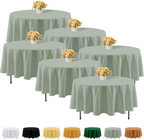 Fitable 6 Pack Sage Green Round Tablecloths - 70 Inches in Diameter by Fitable