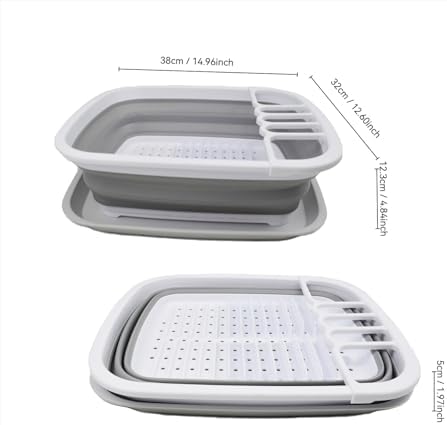SAMMART 8L (2.11Gallons) Collapsible Plstic Dish Drainer with Drainer Board - Foldable Drying Rack Set - Space Saving Kitchen Storage Tray (White/Grey(Set of 2), 2) - Image 3