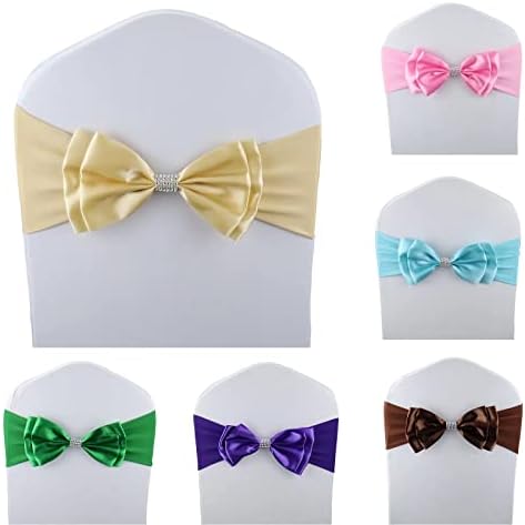 12 PCS Double Bows Stretch Chair Sashes, for Wedding Party Chair Cover Decoration, Spandex Stretch Chairs Bands (Pack of 12 Champagne) - Image 2