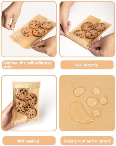 100 Pack Self Sealing Cookie Bags with Seal, 4x6 Inch Cookie Bags with Window for Gift Giving, Grease Resistant Bakery Treat Packaging for Candy, Snack, Scone, Brownie, Small Pastries and other Treats - Image 6
