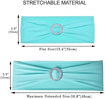10pcs Turquoise Blue Spandex Stretch Chair Sash, Double Stitched Workmanship,Chair Cover Bands with Slider Buckle for Wedding Party Engagement Bridal Shower Birthday Decoration - Image 3