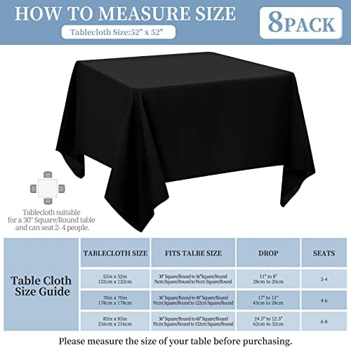 8 Pack Black Tablecloth for Square Table 52 x 52 Inch - Image 3