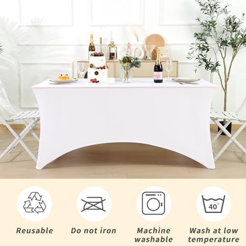 Fixwal 10 Pack 8FT White Tablecloth Rectangle Spandex Fitted Table Cover - Image 5