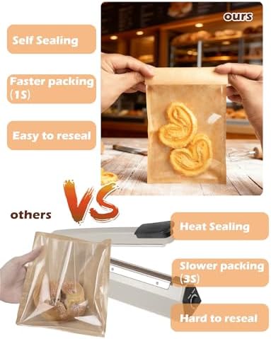100 Pack Self Sealing Cookie Bags with Seal, 4x6 Inch Cookie Bags with Window for Gift Giving, Grease Resistant Bakery Treat Packaging for Candy, Snack, Scone, Brownie, Small Pastries and other Treats - Image 5