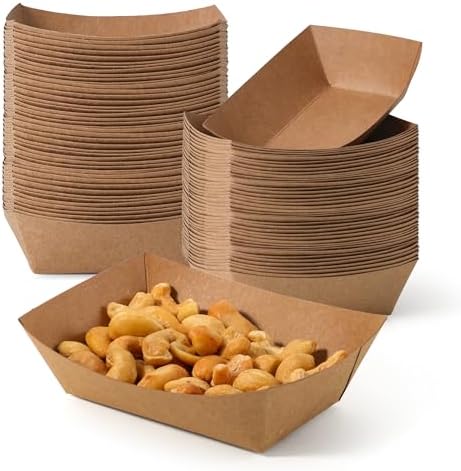 Fit Meal Prep 1000 Pack 0.5 lb Paper Food Boats Heavy Duty Disposable Trays, Kraft Brown, for Parties Fairs Picnics Carnivals Holds Tacos Nachos Fries Hot Dogs Grease Resistant by FMPBRANDS