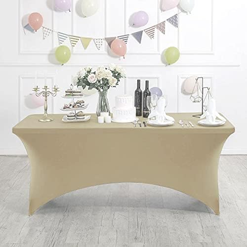 MDS® Pack of 10 Spandex Tablecloth 4FT Tight Fitted Stretch Table Cover – Washable Wrinkle-Free Reusable Elastic Patio Tablecloth for Wedding, Party, Banquet, Trade Show, Event Décor - Champagne Gold - Image 3