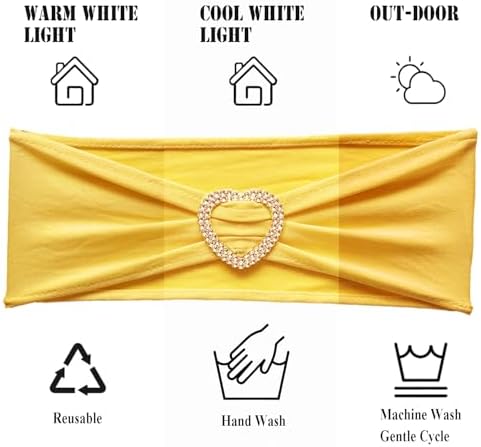 Yellow Chair Sashes Bows 30 Pack Stretch Yellow Sashes for Chairs Elastic Chair Sashes Bands with Heart Buckle Slider for Banquet Wedding Party Decorations - Image 4