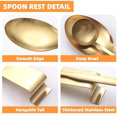 Stainless Steel Gold Kitchen Utensils Set with Holder & Spoon Rest, Durable Kitchen Accessories Includes 6 Cooking Utensils, 1 Hanging Rack,1 Ladle Holder, Easy to Clean, Modern Countertop Décor - Image 5