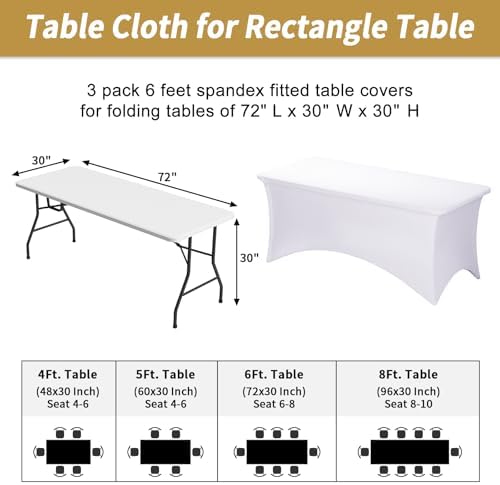 Fixwal 3 Pack 6FT White Tablecloth Rectangle Spandex Fitted Table Cover - Image 3