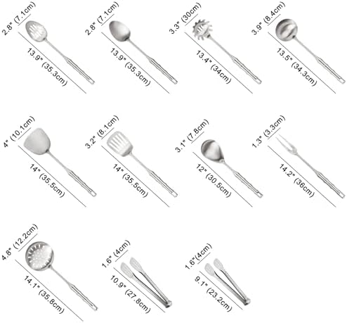 304 Stainless Steel Kitchen Utensils Set, 11PCS Metal Cooking Utensil Sets, Stainless Steel Cooking Utensils Set Include Meat Fork, Tongs, Turner, Soup Ladle, Dishwasher Safe - Image 2