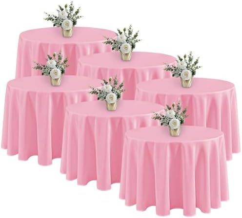 Fitable 6 Pack Pink Tablecloths 120 Inch Round for 48"-96" Tables by Fitable