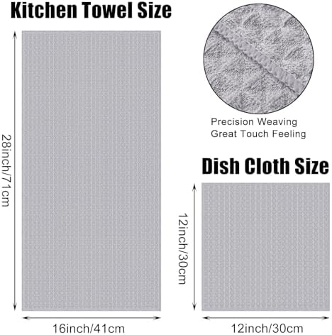 Homaxy Microfiber Kitchen Towels and Dishcloths Sets, 12 Pack, Grey - Image 4