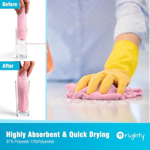 Orighty Microfiber Cleaning Cloth - 24 Pack, Pink Cleaning Rags 12x11 inch - Image 3