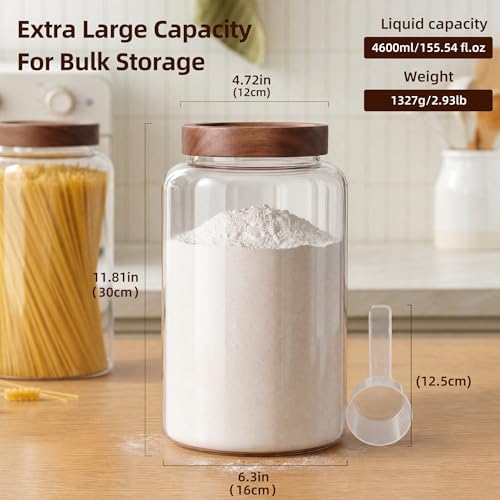 Joypeace 2 Pack 1.2 Gallon Large Glass Jars with Airtight Screw-On Lids, 155 oz Food Storage Containers, Large Canisters for Flour, Rice, Sugar, and Dry Goods to Organize Your Kitchen Pantry - Image 4