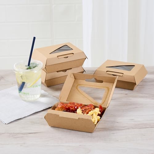 Restaurantware Clamshell Food Container 100 Count 4 x 5 x 2 Inches Paper Corrugated Take-Out Box Disposable Kraft Greaseproof Food Box For Burgers And Sandwiches - Image 3