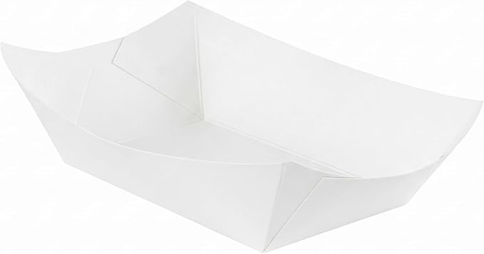 Restaurantware-Bio Tek 1 Pound Food Trays, 200 Disposable Paper Food Trays - Heavy-Duty, Greaseproof, White Paper Food Boats, For Snacks, Appetizers, Or Treats, Use At Parties Or Carnivals - Image 2