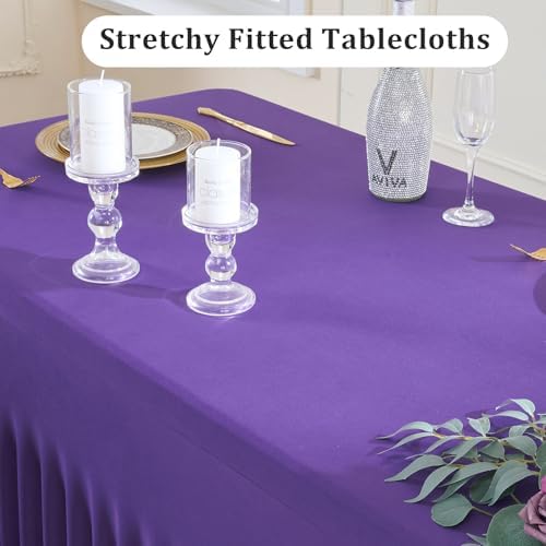 6 Pack Purple Spandex Table Clothes for 8 Foot Rectangle Tables, Wrinkle Free Fitted Table Cover 8ft Stretch Tablecloths Desk Skirt for Parties Weddings Birthday Banquet Baby Shower - Image 3