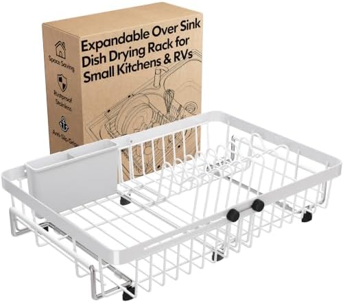 MAJALiS White Dish Drying Rack Over The Sink with Utensil Holder by MAJALiS