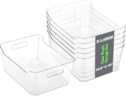 Tiawudi 4 Pack Plastic Storage Bins, Extra Large Pantry Organizer, 13.5" x 10" Clear Storage Containers and Organizer Bins, Multi-Use Bins for Home, Kitchen, Closet and Cabinet by Tiawudi