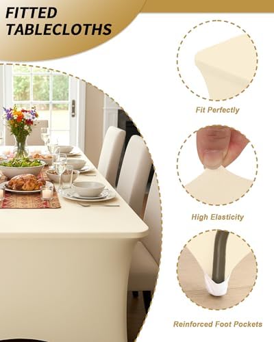 Fixwal 6 Pack 6FT Ivory Tablecloth Rectangle Spandex Fitted Table Cover - Image 4