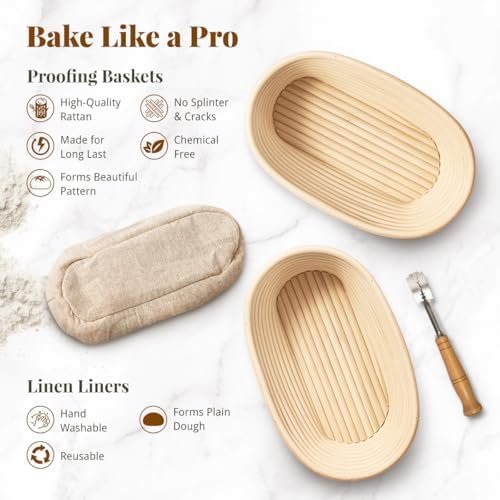 BAVIFY Sourdough Starter Kit, Banneton Bread Proofing Baskets Set | Complete Sourdough Bread Baking Supplies, Beginner Friendly Bread Making Kit, 2-Pack 10 in Oval Rattan Banneton Basket - Image 2