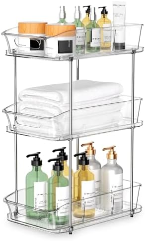 incostar 3 Tier Under Sink Organizer and Storage - Multi-Purpose Stackable Pantry Organizer with Pull-Out Clear Bins and Movable Dividers for Kitchen and Bathroom Cabinet by INCOSTAR