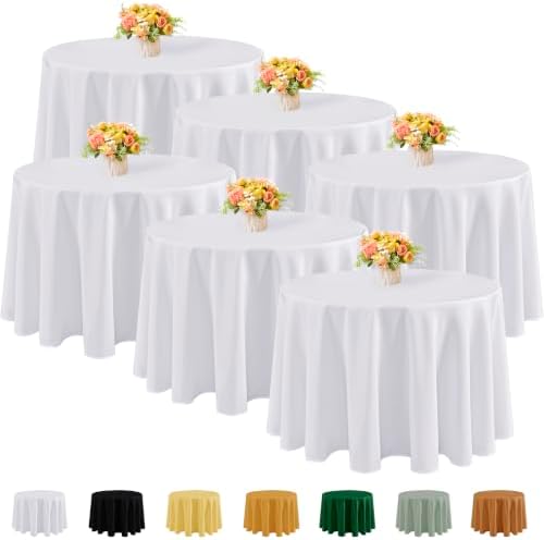 Fitable 6 Pack White Round Tablecloths - 120 Inches in Diameter by Fitable