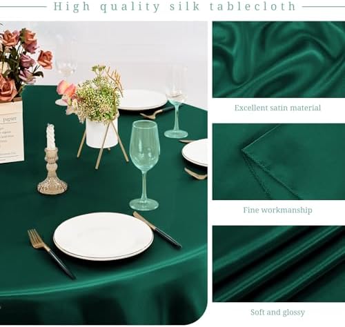 12 Pack 108 Inch Round Satin Tablecloth, Hunter Green - Image 3