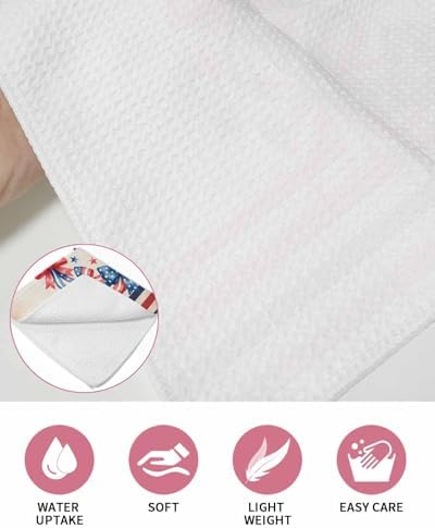 4th of July Hand Towels Set,Waffle Weave Kitchen Towels 2PCS,Country Patriotic USA Flag Bow Garland Stripes Microfiber Hair Face Bath Tea Towel Absorbent Quick Drying Cleaning Dish Cloths,15.7"x23.6" - Image 5