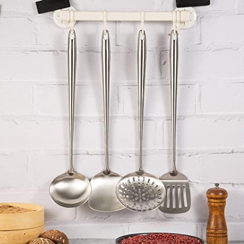 17″ Wok Utensils - Wok Spatula and Ladle, Skimmer Spoon, Slotted Spatula | 304 Stainless Steel Kitchen Utensils Set, 4-Pieces Extra Long Handle Cooking Tools, All Metal Chinese Wok Accessories - Image 3