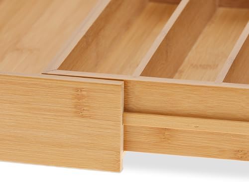 Relaxdays Cutlery Tray, 5-7 Compartments, Extendable Cutlery Drawer Insert, H 5 x W 29.5-47.5 x D 38 cm, Bamboo Natural - Image 6