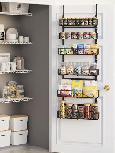 6-Tier Over Door Hanging Shelf, Adjustable Metal Storage Rack for Kitchen Pantry Office, Black by Unknown
