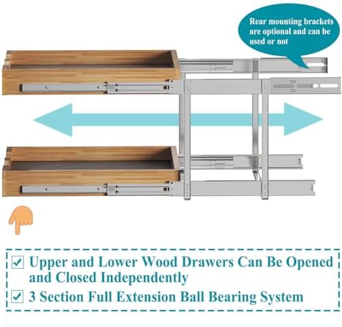 OCG 2 Tier Pull Out Drawers For Cabinets, Double Tier Slide out Wood Cabinet Organizer, Pull Out Shelves for Base Cabinet Organization in Kitchen, Pantry, Bathroom - Image 4