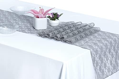 MDS Pack of 25 Wedding 12 x 108 inches Lace Table Runner for Wedding, Decorations for Birthday Parties, Banquets, Graduations, Engagements, and Runners fit Rectangle Round Table - Silver Gray by MDS
