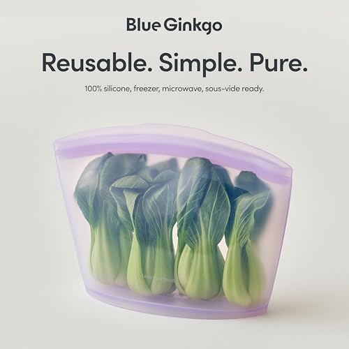 Blue Ginkgo Silicone Food Storage Bags, 4-Pack, Reusable, Made in Korea | Leakproof. Stand Up. Freezer and Dishwasher Safe. (Lavender) - Image 6