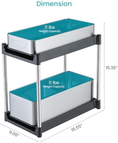 Home Zone Living 2-Tier Stainless Steel Cabinet Pull Out Organizer for Kitchen and Bathroom Storage - Image 6