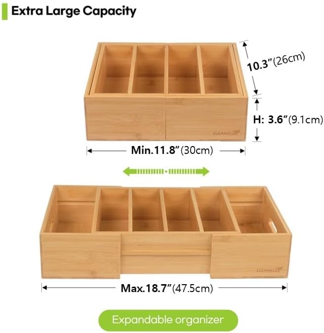 Expandable Bamboo Kitchen Cabinet Organizer for Food Container Lids Holder | Adjustable drawer organizer with 3 dividers for food container lids, bamboo lid organizer for kitchen cabinet lid storage - Image 2