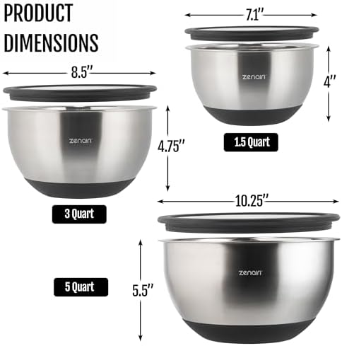 Premium Quality Stainless Steel Mixing Bowls with Lids, 3-Piece Set, Dishwasher-Safe Clear Glass Lids, No Plastics - Image 2