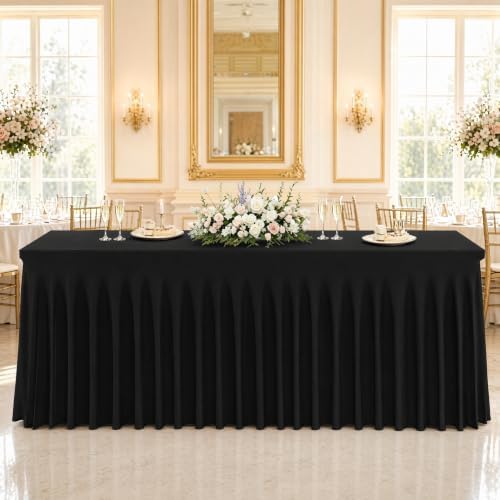 3 Pack Black Stretch Spandex Tablecloths, 6ft Fitted Rectangle Table Cover with Skirt, Wrinkle Free Polyester Table Cloth for Wedding, Party, Banquet, Baby Shower, Christmas - Image 5