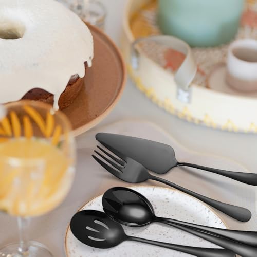 Black Serving Utensils Set 10-Piece Stainless Steel Kitchen Catering Flatware include Catering Tong Big Spoons and Ladles Servers Large Fork Spatula Ideal for Home and Restaurant Use - Image 5