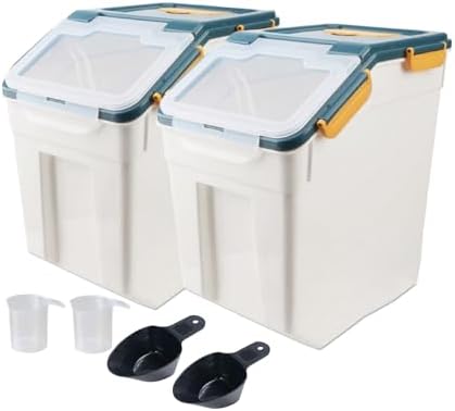 2 Pack 50 lb Airtight Flour Storage Containers with Wheels, Blue by Begino