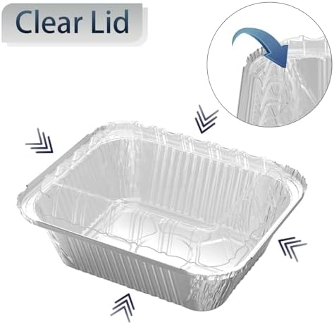 iHomeSet 200 Pack 1 lb Aluminum Foil Pan 16 oz with Clear Plastic Lids | Take Out Food Containers for Catering, Baking, Roasting Food - Image 3