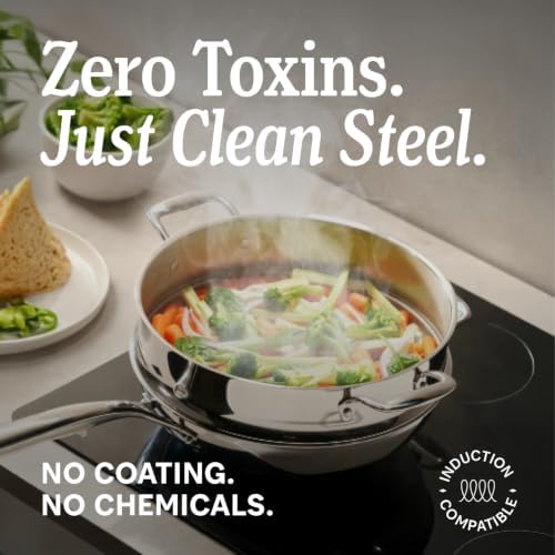 LEGEND COOKWARE 5-Ply Stainless Steel 10-Inch Frying Pan - Induction Compatible, Oven Safe 800°F - Non-Toxic, No Coatings - Even Heating, Won't Warp - Built to Last Generations - Image 2