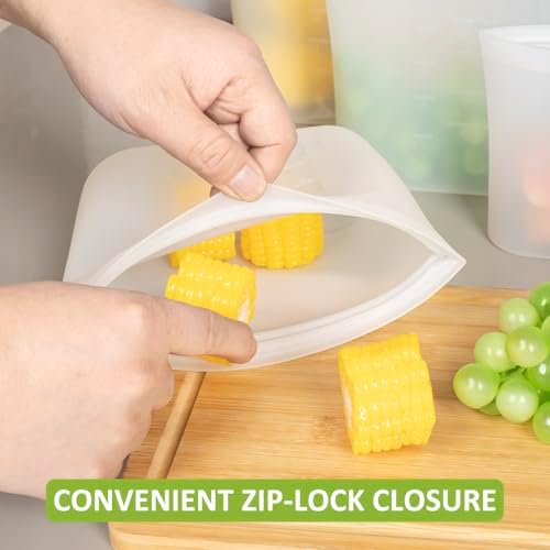 Reusable Storage Bag, 8 Pack 100% Silicone Food Storage Bags Stand Up Zip Lock Bags for Food, Freezer Microwave Oven Dishwasher Safe, 2 X-Large(0.8 Gallon) 2 Medium 2 Small 2 X-Small, Translucent - Image 5