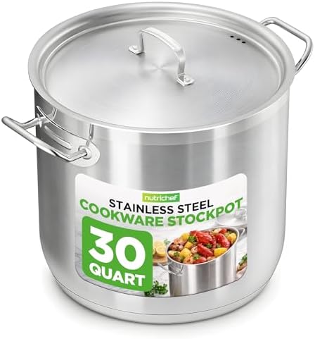 Stainless Steel Cookware Stockpot, 30 Quart Heavy Duty Induction Soup Pot With Stainless Steel Lid And Strong Riveted Handles, Even Heat Distribution, Compatible With Most Cooktops by NutriChef%E2%84%A2Kitchen