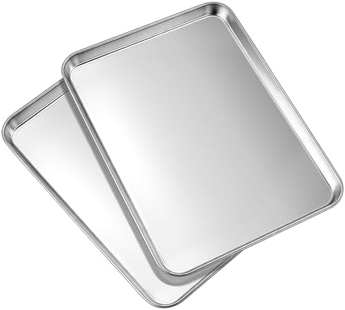 LIANYU Stainless Steel Cookie Sheet Pans, 17.5x13 Inch Baking Sheet 2 Pack | Commercial Grade Half Sheet Pan, Professional Bakeware Cookie Tray, Mirror Finish, Non Toxic, Easy Clean, Dishwasher Safe by LIANYU
