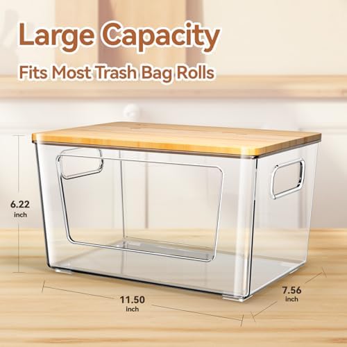 spospo Trash Bag Holder with Bamboo Lid Stackable Trash Bag Dispenser - Image 3