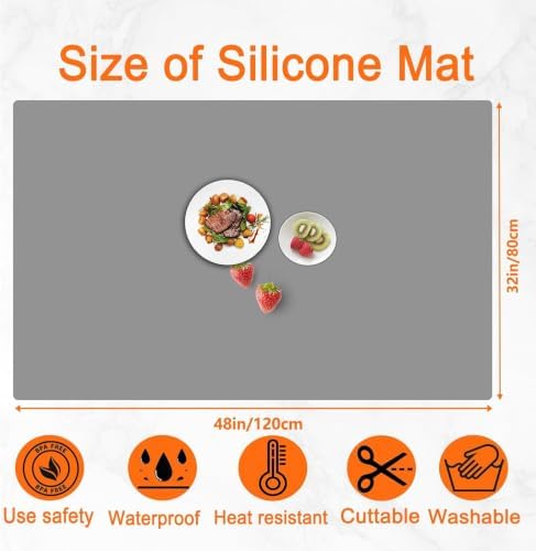 2Pack Large Silicone Mats for Kitchen Counter, 48''x32''(120cmx80cm) Heat Resistant Mat for Kitchen Island, Waterproof Multipurpose Countertop Protector, Black - Image 2